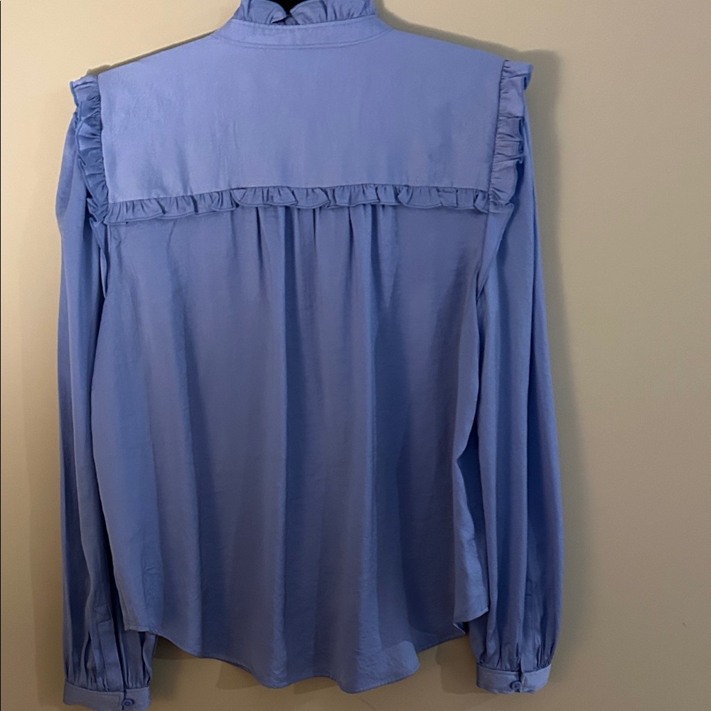 Ann Taylor Women's Blue Ruffle Blouse Size 8 - Picture 5 of 6
